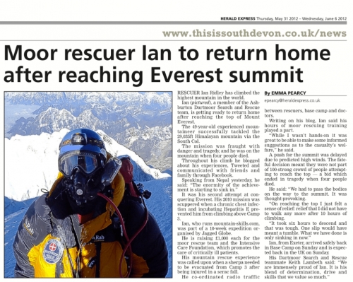 Dartmoor Rescue climber summits Mount Everest