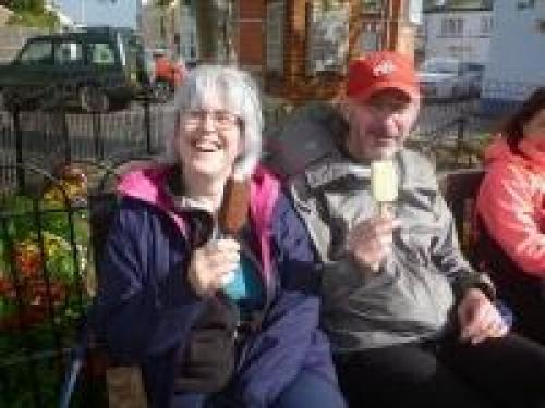 Walkers enjoy a well earned ice cream at the finish in Shaldon
